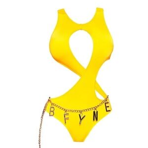 New! BFyne Annyta Yellow One Piece Swimsuit twisted cutout 3479